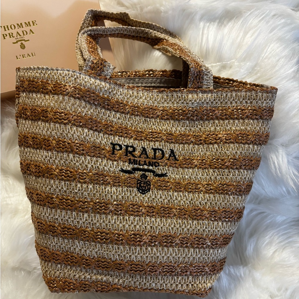 Prada L’Homme Raffia Brown and Tan Tote Bag/GWP item